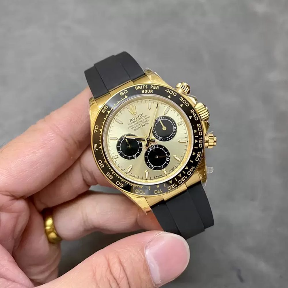 롤렉스 데이토나 크로노그래프 골드 다이얼 바인덱스 YG 금통 러버밴드 40mm (텅스텐 헤비버전) 126518