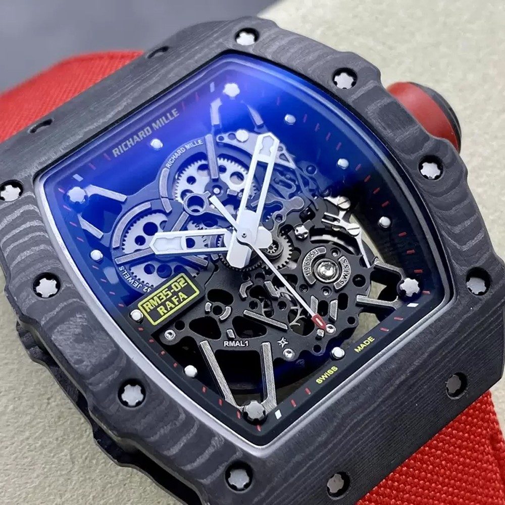 리차드밀 라파엘 나달 블랙 NTPT 카본 스켈레톤 다이얼 레드 우븐 스트랩 RM35-02