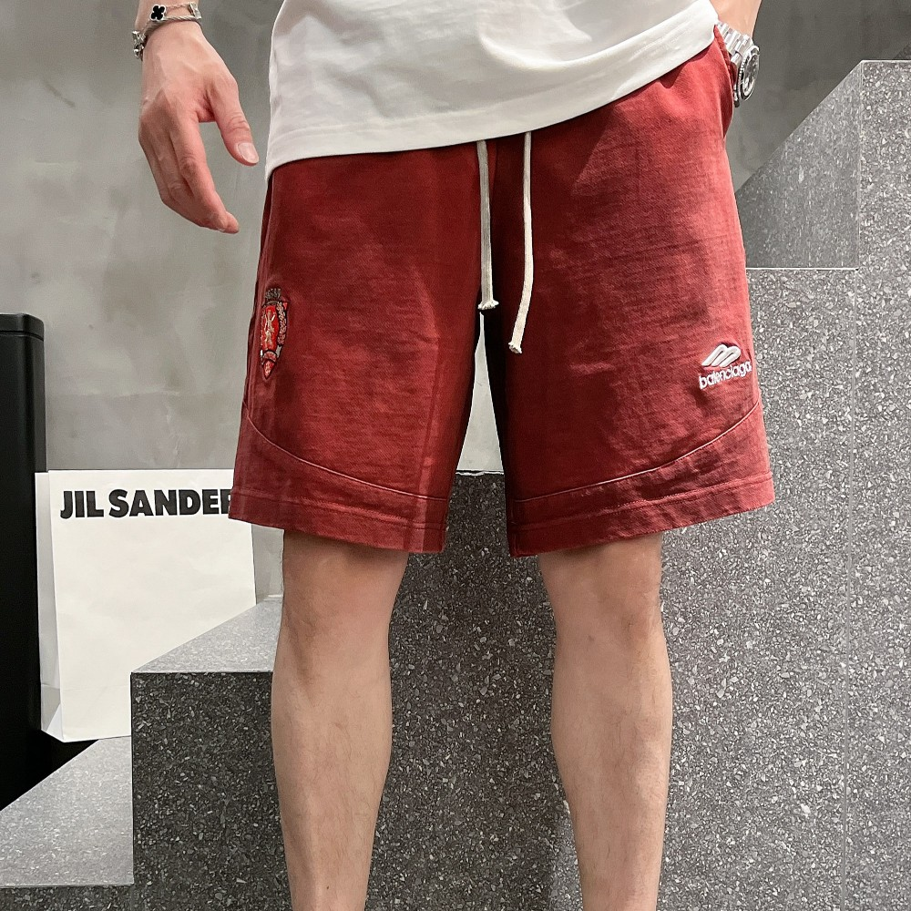 발렌시아가 24SS 스포티 자수로고 반바지 버건디