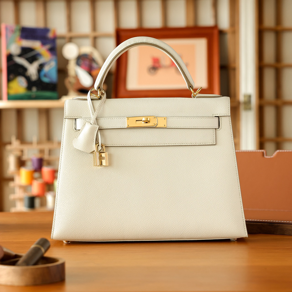 에르메스 올수공 아이보리 셀리에 켈리 25 금장 앱송
