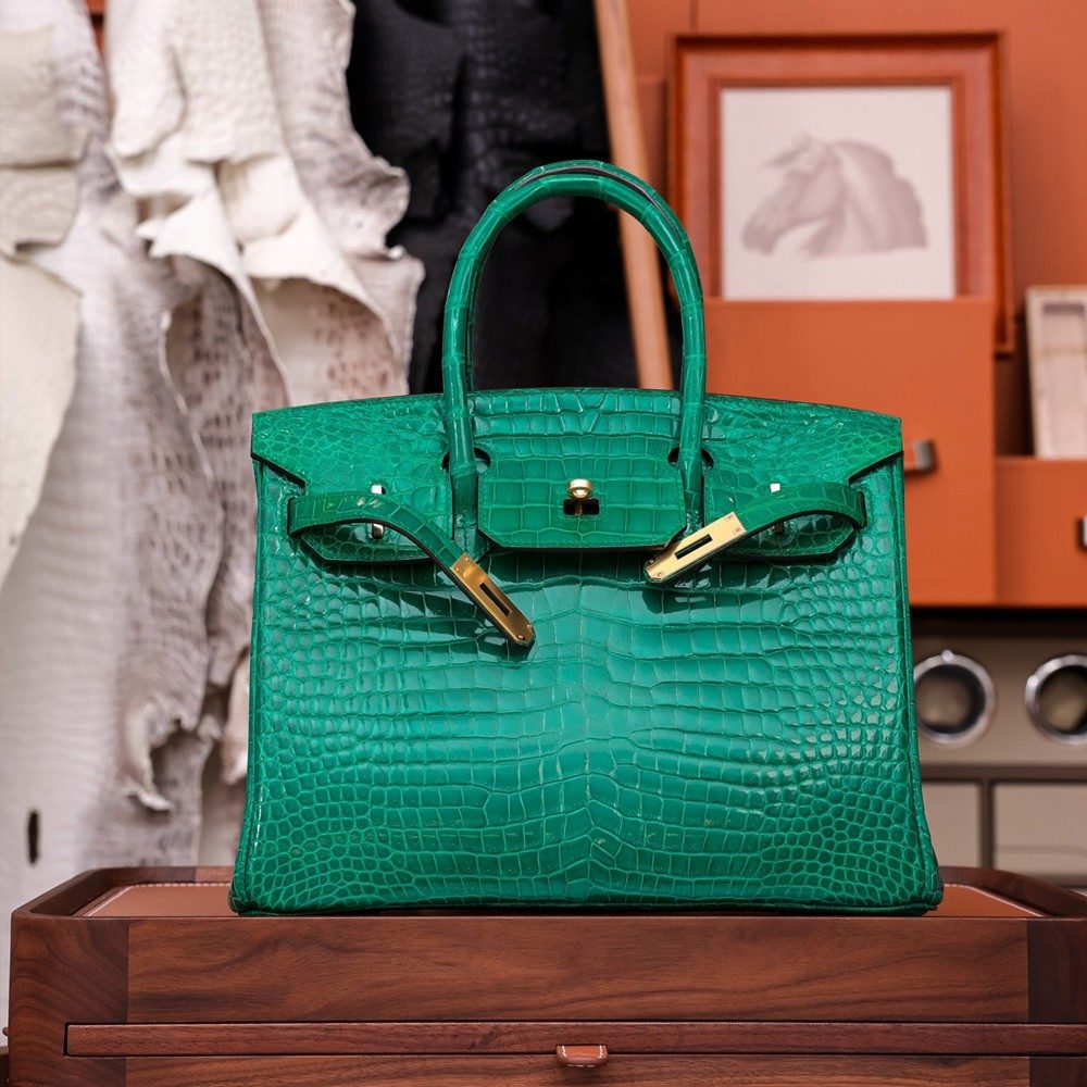 에르메스 올수공 크로커다일 버킨 30 그린 골드 하드웨어