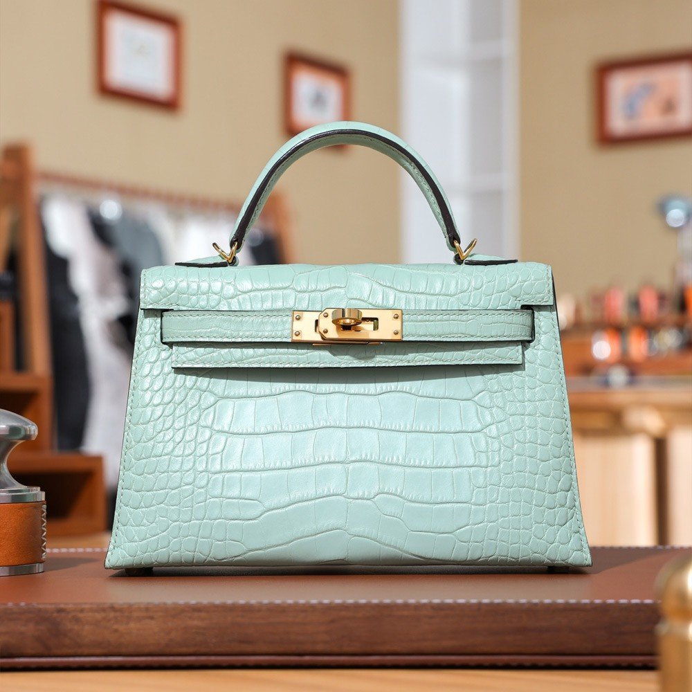 에르메스 올수공 엘리게이터 미니 켈리 골드 하드웨어