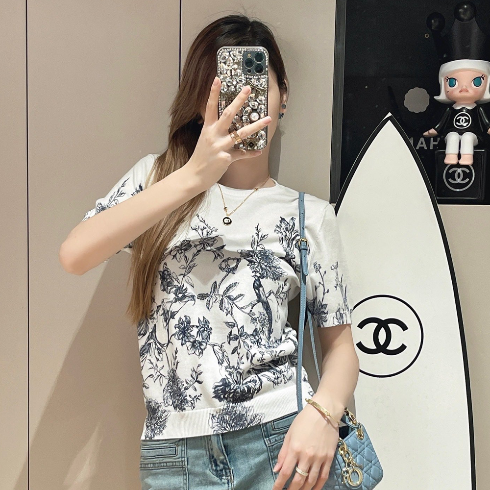 디올 24SS 꽃 프린팅 니트 반팔