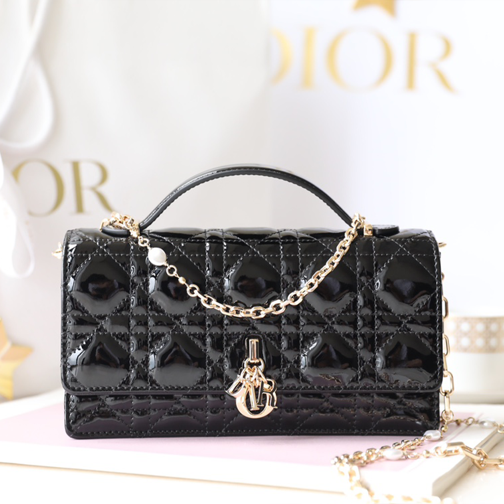디올 마이 미스 디올 탑 핸들 백 까나쥬 블랙