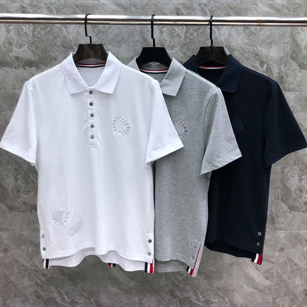 톰브라운 24SS 플라워 자수로고 라펠 폴로 반팔