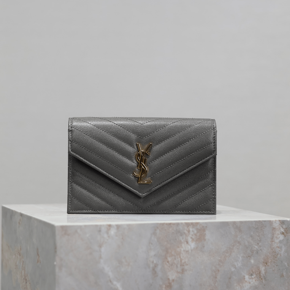 생로랑 여성 마틀라세 모노그램 체인 지갑 그레이 377828