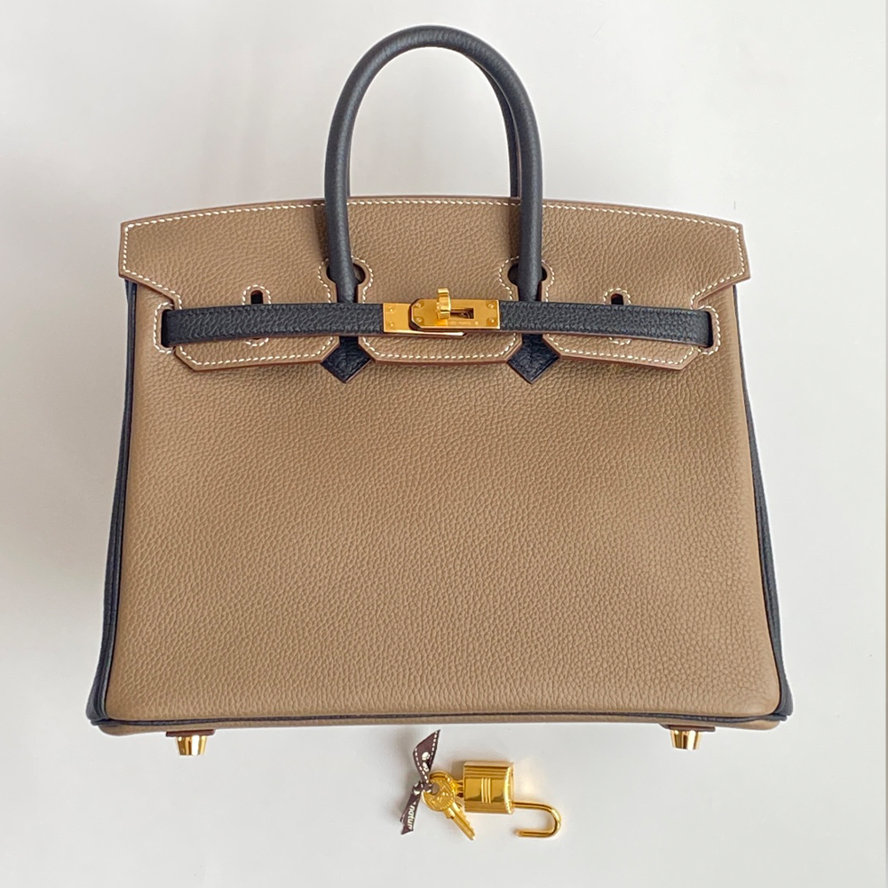 에르메스 올수공 버킨 25 투톤 브라운/네이비 스페셜 오더 쉐브르 가죽