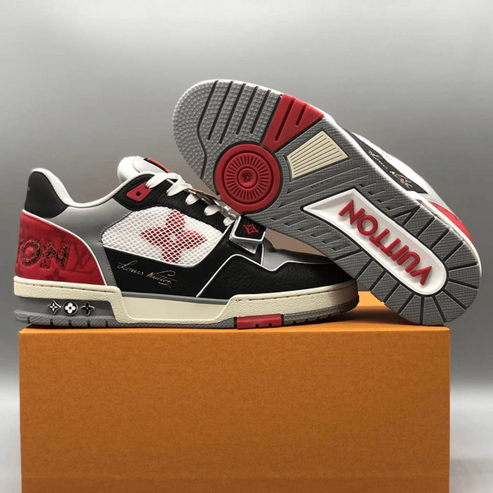 루이비통 LV트레이너 모노그램 플라워 블랙 레드 스니커즈