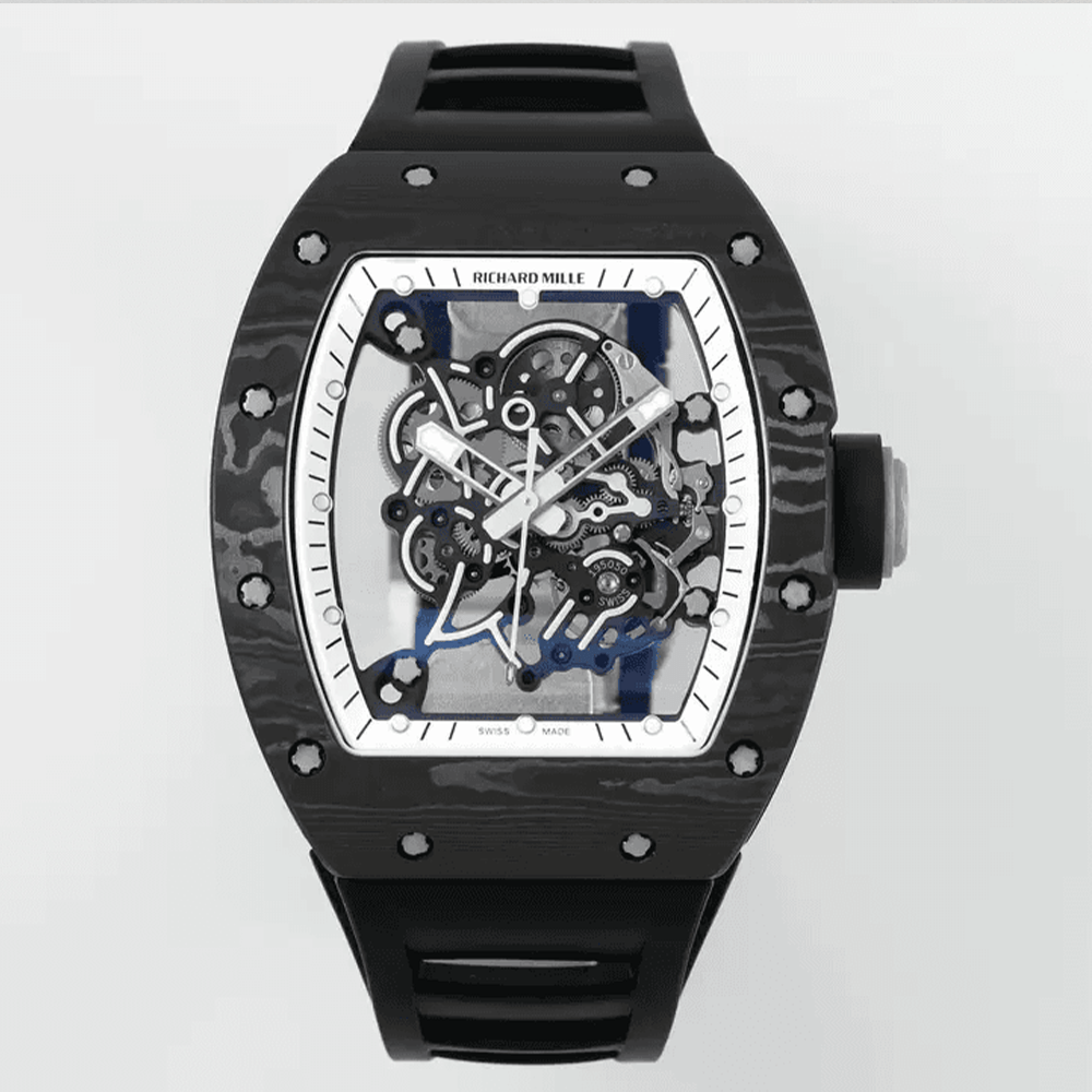 리차드밀 부바왓슨 블랙 NTPT 카본 스켈레톤 다이얼 블랙 러버밴드 (화이트이너베젤) RM055