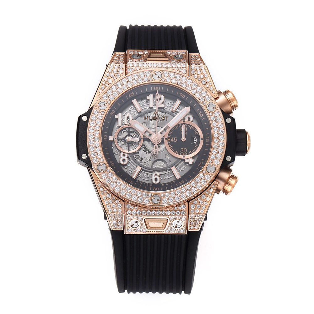 위블로 빅뱅 유니코 킹 골드 풀다이아 세팅 블랙 러버 스트랩 44mm 421.OX.1180.RX.1104