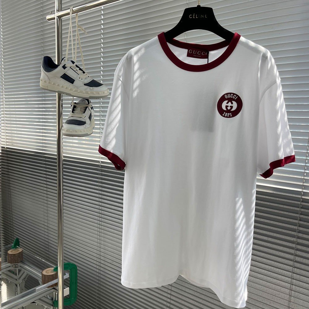 구찌 화이트 코튼 저지 티셔츠