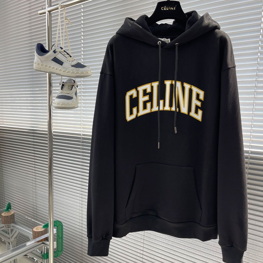 셀린느 립드 울 후드 스웨터 블랙