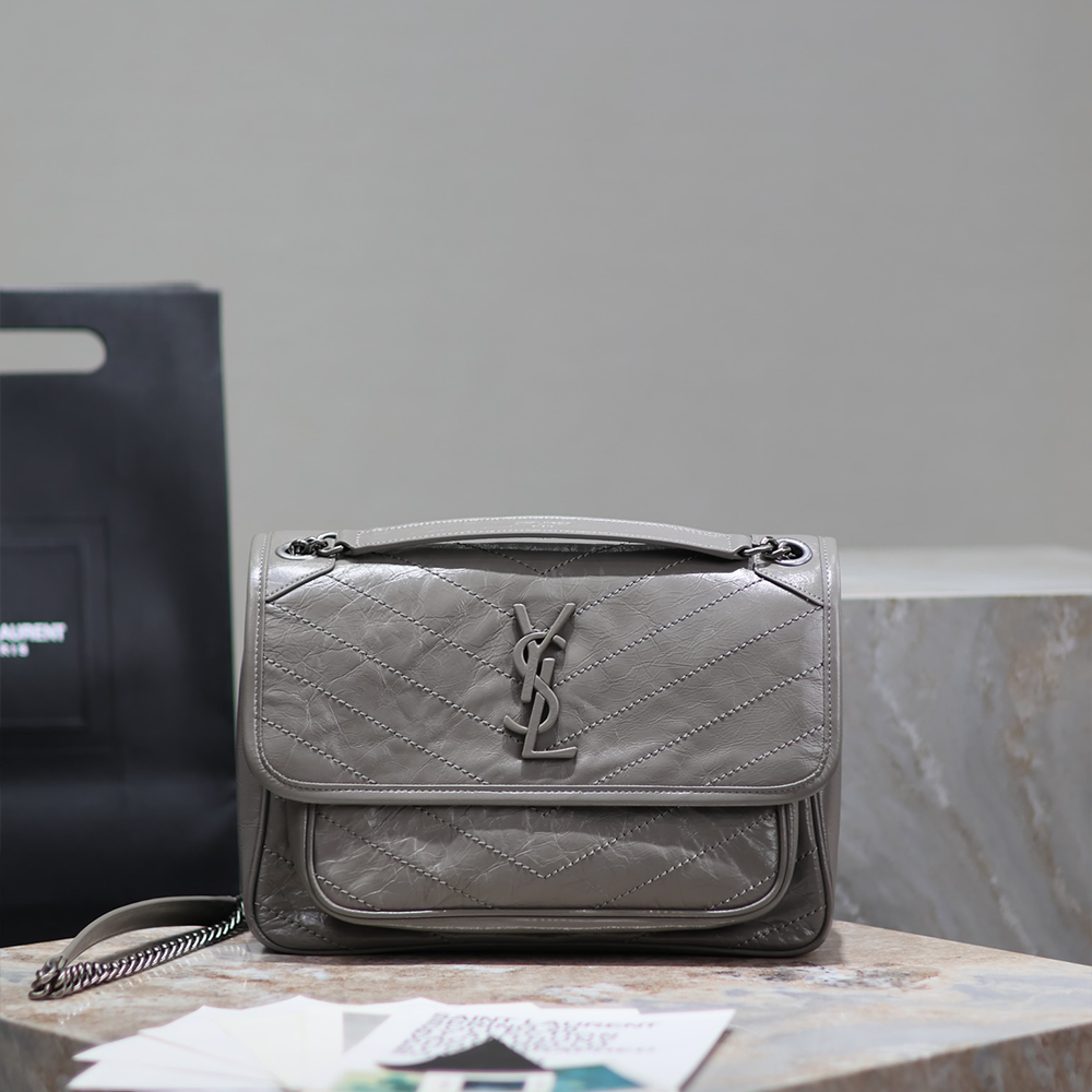 생로랑 라프리마 니키 빈티지 미디움 숄더백 그레이