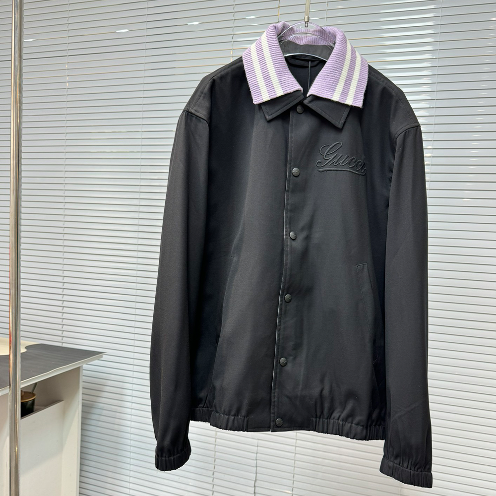 구찌 로고 자수 트윌 블루종 재킷