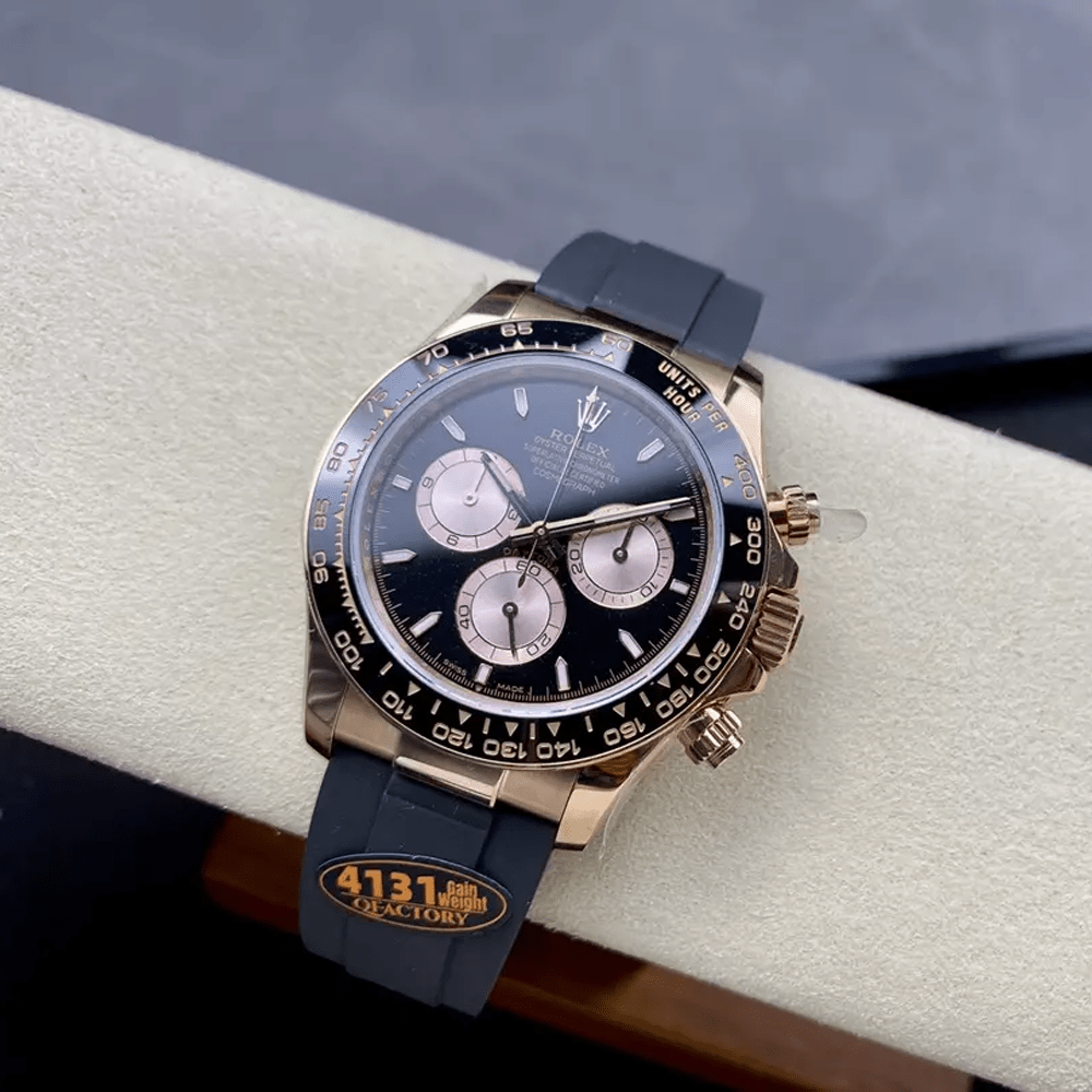 롤렉스 크로노그래프 데이토나 블랙 다이얼 바인덱스 로즈골드 러버밴드 40mm (텅스텐 헤비버전) 126515