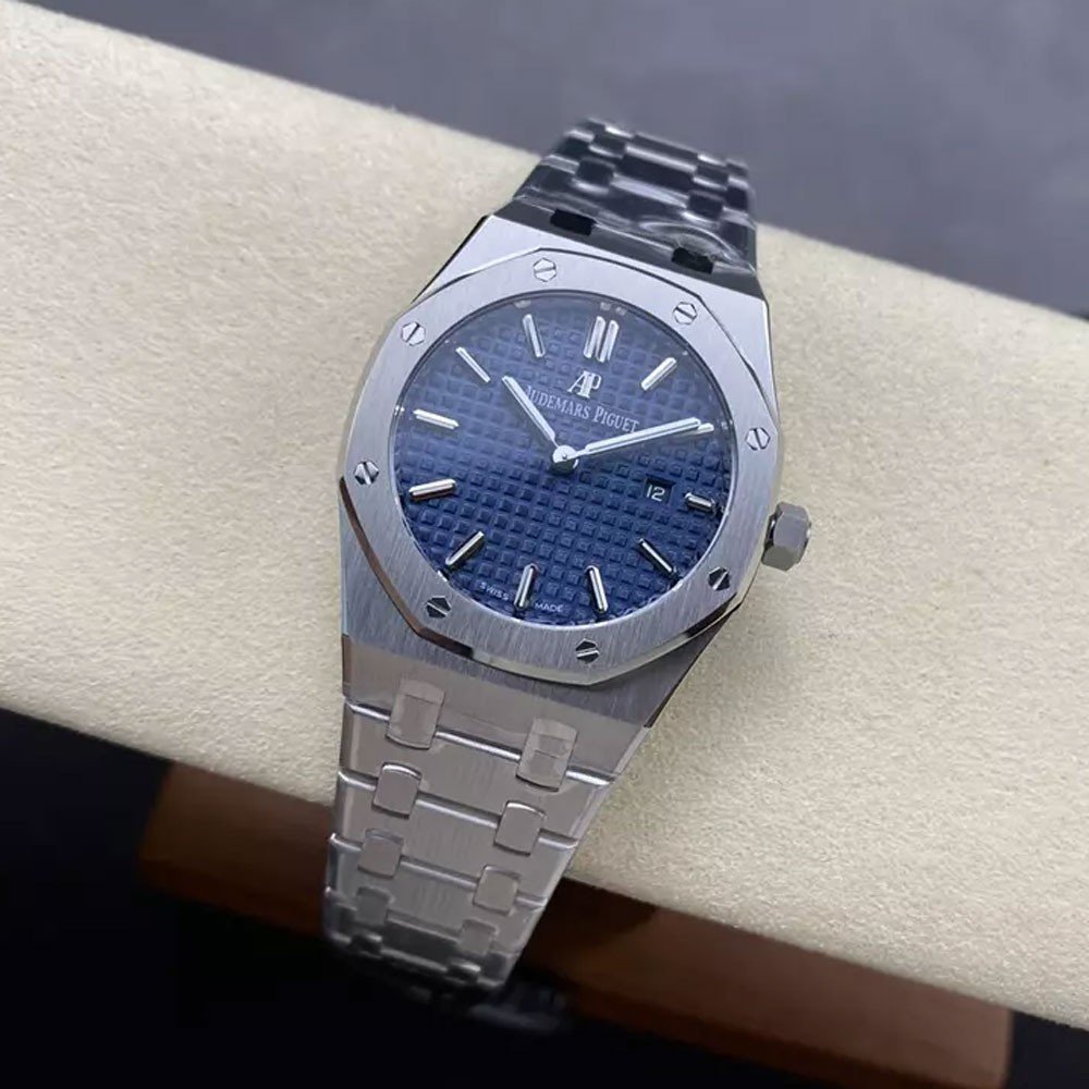 오데마피게 레이디 로얄오크 청판 다이얼 스틸 SS 브레이슬릿 33mm 여성용 67651