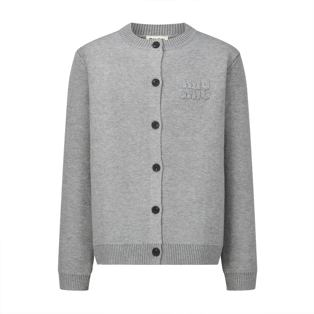 미우미우 24FW 자수 로고 울 가디건 그레이