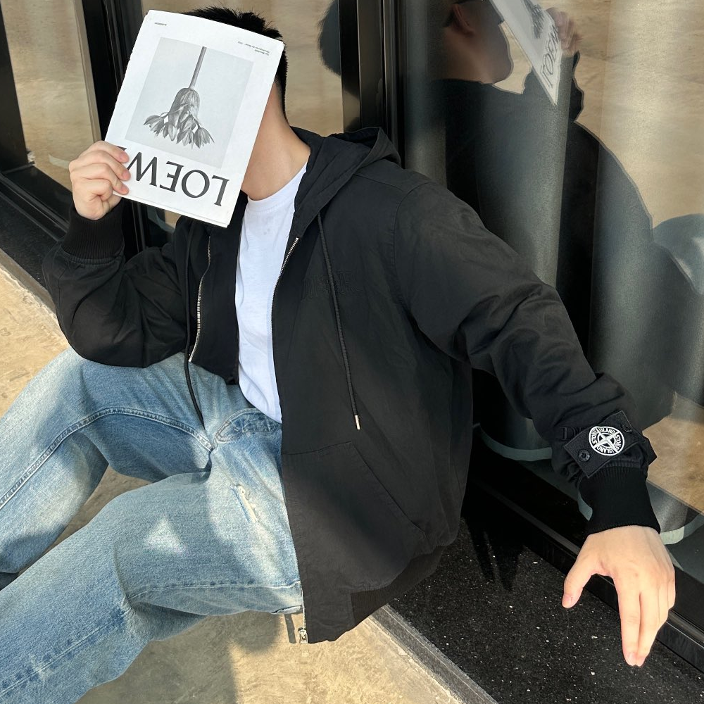 디올 X 스톤아일랜드 콜라보 후드 집업 자켓 블랙