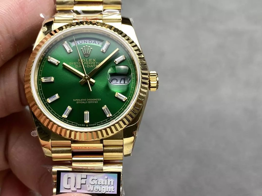 v5 롤렉스 데이데이트 그린 다이얼 바게트다이아 YG 금통 36mm 128238