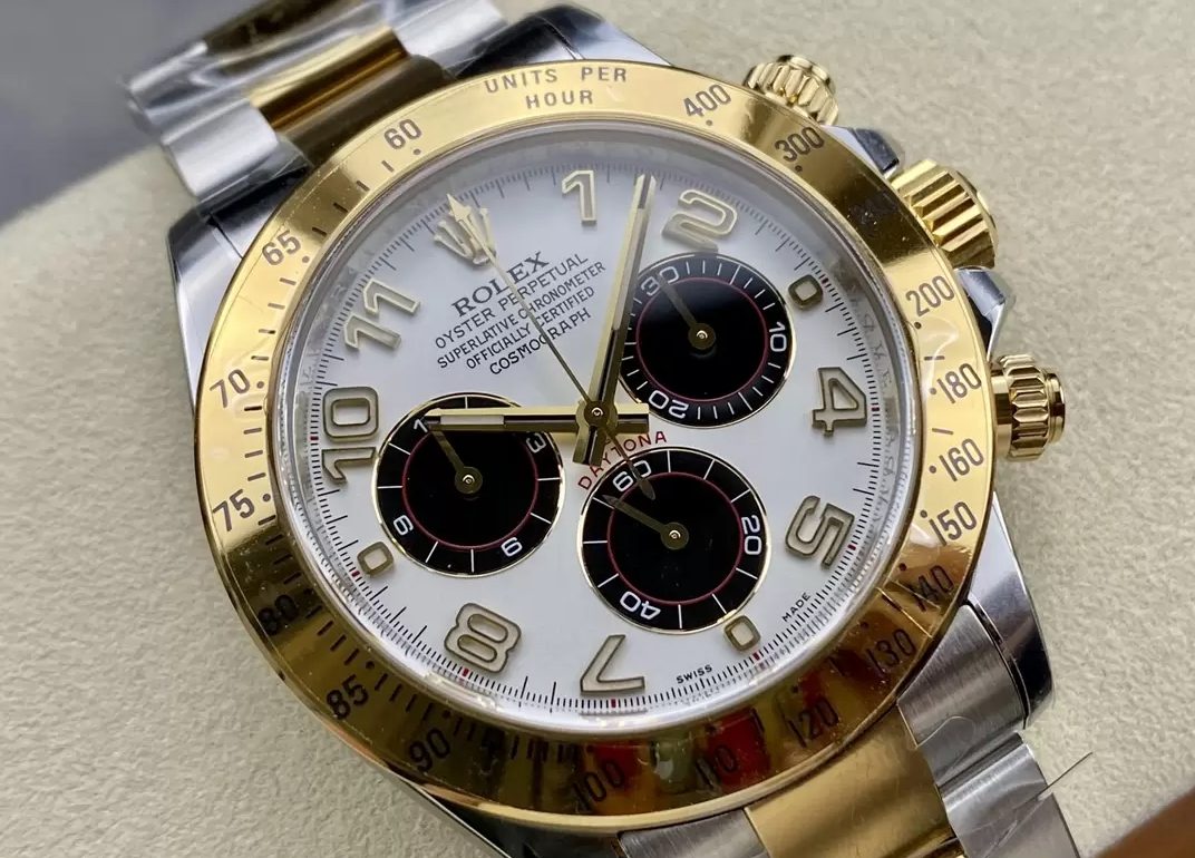 롤렉스 데이토나 크로노그래프 팬더 화이트 숫자 다이얼 YG 콤비 40mm 116523