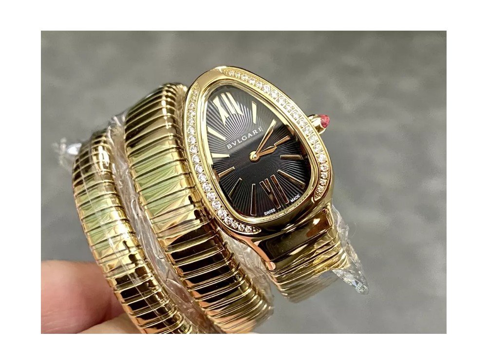 불가리 세르펜티 투보가스 골드 다이아 베젤 블랙 다이얼 금통 35mm 103002