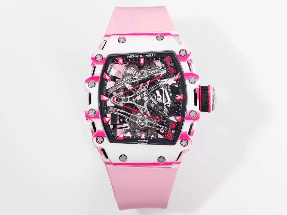 리차드밀 부바왓슨 투르비옹 화이트/핑크 NTPT 카본 스켈레톤 다이얼 화이트 러버 스트랩 RM38-02