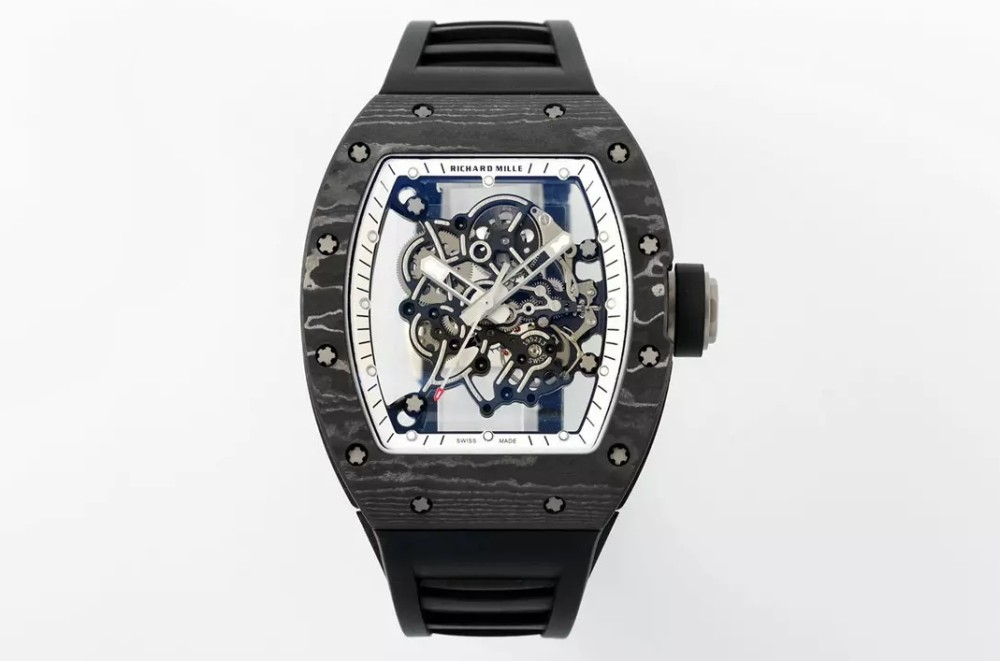 리차드밀 부바왓슨 블랙 카본 케이스 화이트 포인트 블랙 밴드 RM-055