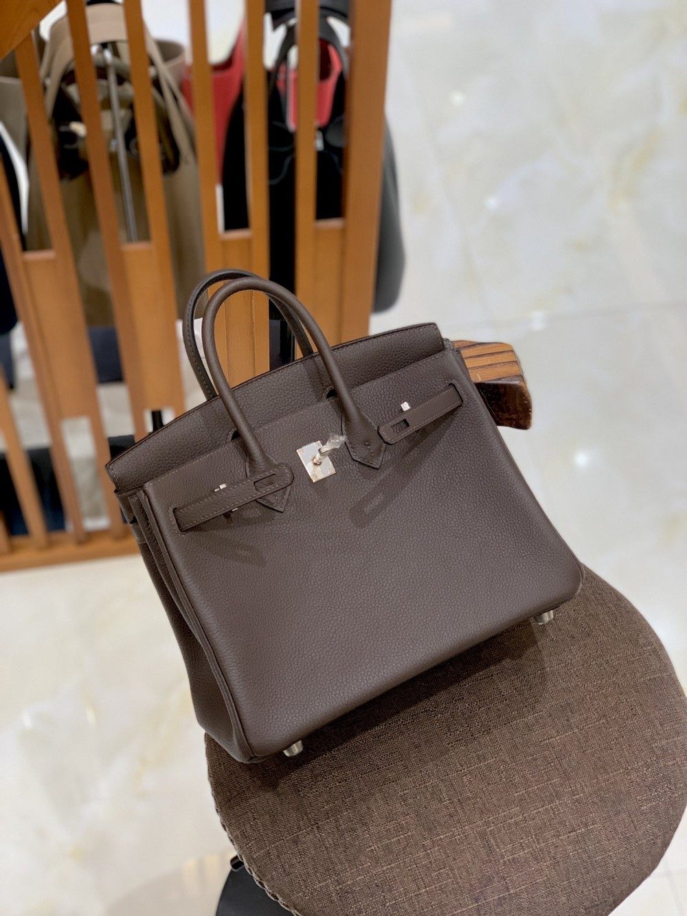 올수공 에르메스 버킨 25 토고 초코 브라운 실버 버클