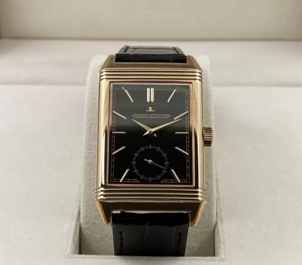 예거르쿨트르 리베르소 Tribute Monoface Small Seconds 블랙 다이얼 레더 스트랩 Q713256J