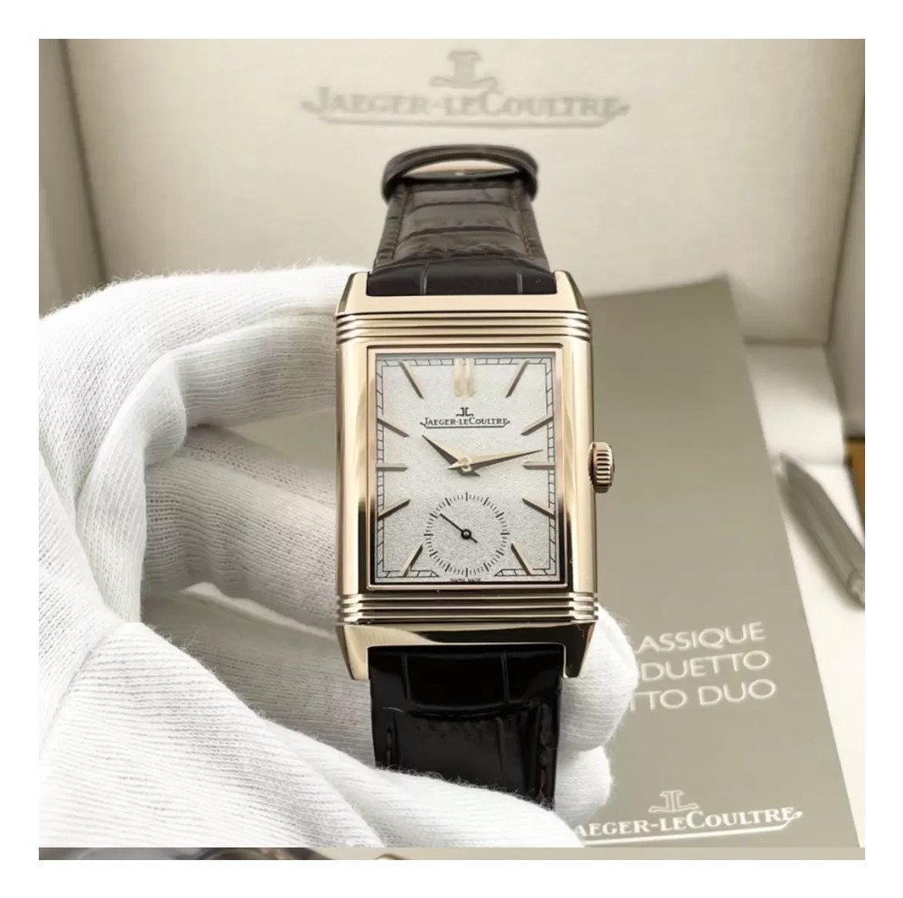 예거 르쿨트르 리베르소 클래식 라지 듀오페이스 스몰 세컨드 화이트 다이얼 레더 스트랩 Q396245J