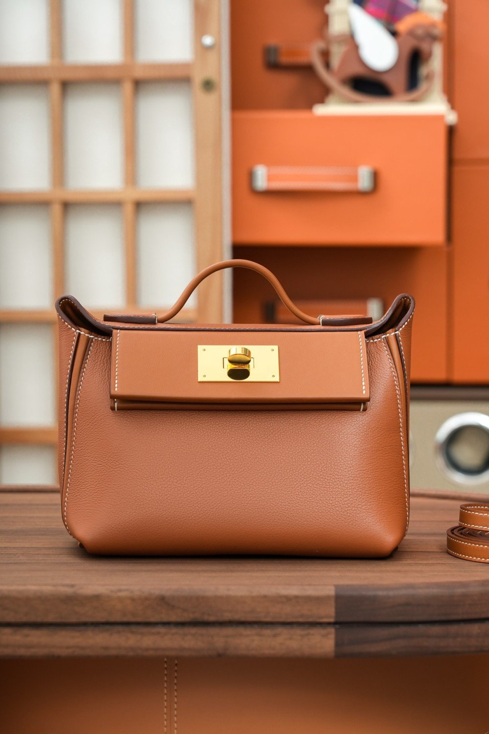 올수공 에르메스 2424 미니 백 브라운 골드 하드웨어