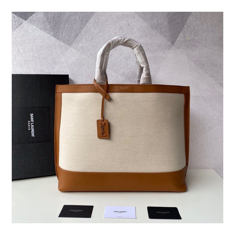 생로랑 카바스 투톤 토트백 브라운&화이트