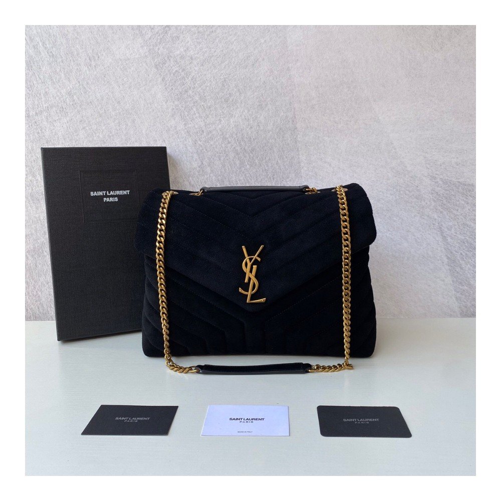 생로랑 퀄팅 스웨이드 루루 미디엄 백 블랙