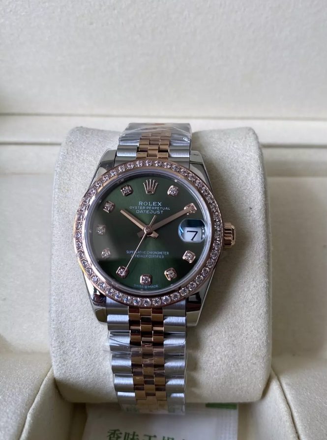 롤렉스 여성용 데이저스트 그린 다이얼 다이아베젤 콤비 SS/RG 31mm 278381