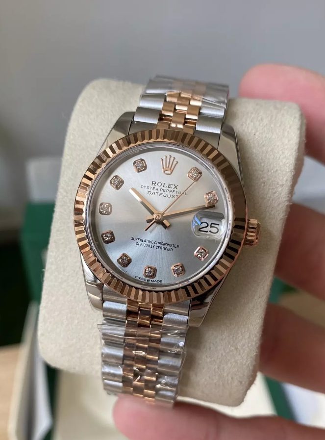 롤렉스 여성용 데이저스트 실버 다이아몬드 다이얼 콤비 SS/RG 31mm 278271