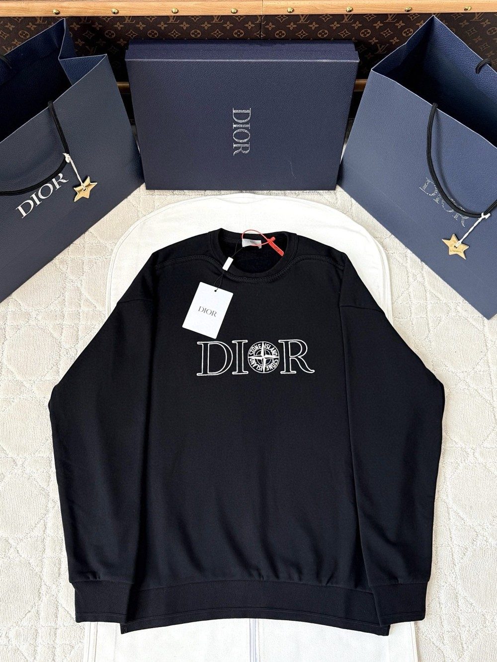 디올 코튼 플리스 크리스찬 디올 태그 오버사이즈 핏 스웨트셔츠 그레이