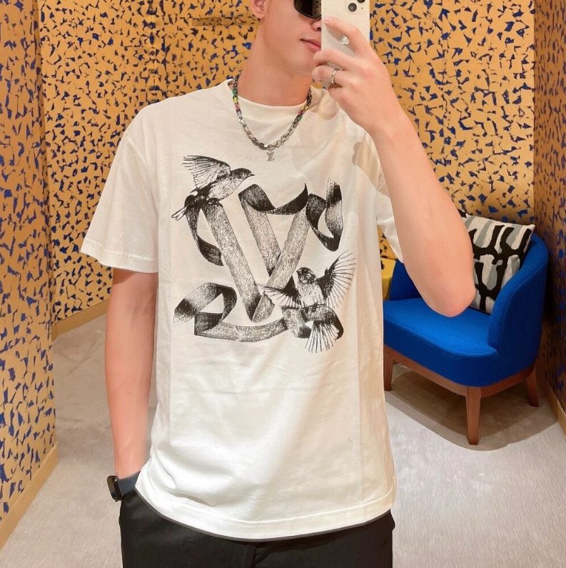 루이비통 버드 프린트 코튼 티셔츠 화이트