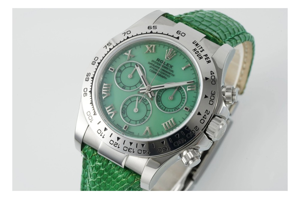 롤렉스 데이토나 비치 에디션 그린 로만 다이얼 가죽 스트랩 40mm 116519